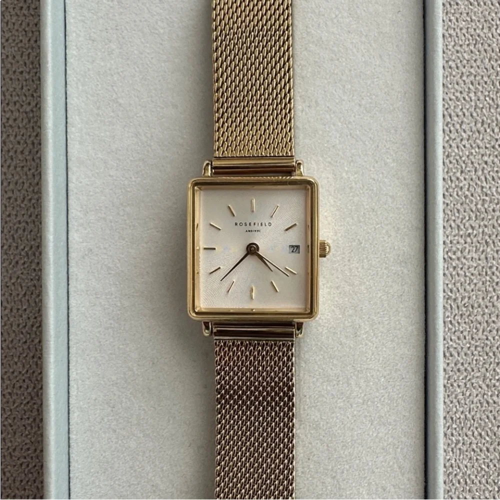 Rosefield Gold Mesh Boxy Watch - Picture 2 of 12